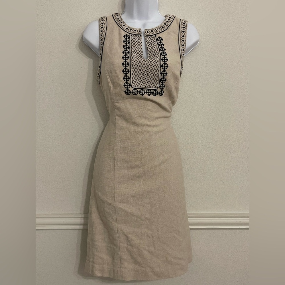 Peter Nygard Cream Midi Dress with Black Details on the Neckline